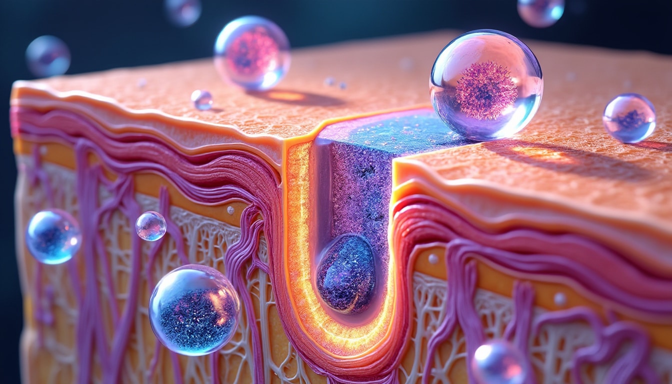 découvrez comment les liposomes transportent efficacement les ingrédients actifs dans le derme pour améliorer la pénétration et l'efficacité des soins de la peau.